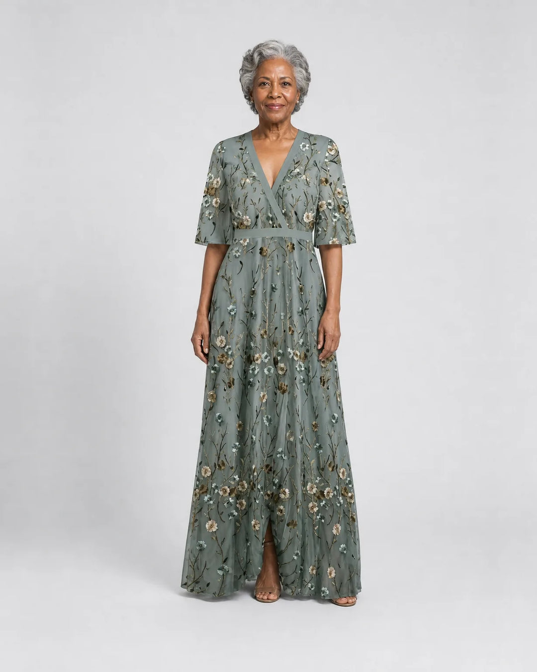 Evadne | Floral V Neck Short Sleeve Maxi Dress