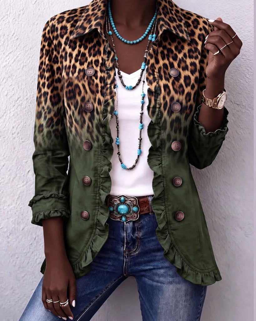 Kagiso | Leopard Ombre Ruffle Blazer Jacket