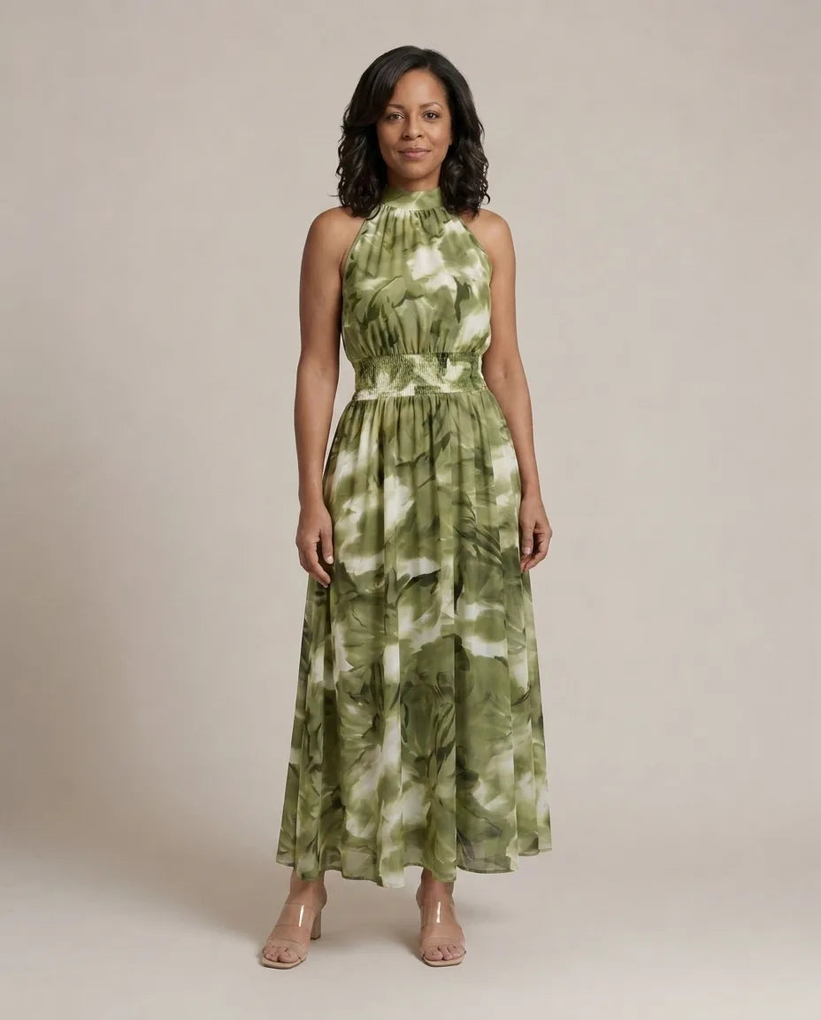 Sylin | Gathered Halter Midi Dress