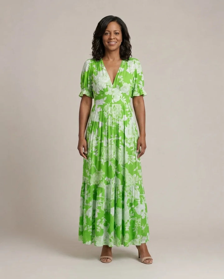 Lone | Short Sleeve V Neck Floral Midi Dress