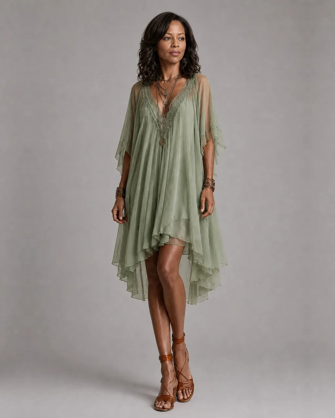 Priya | Chiffon Handkerchief Midi Dress