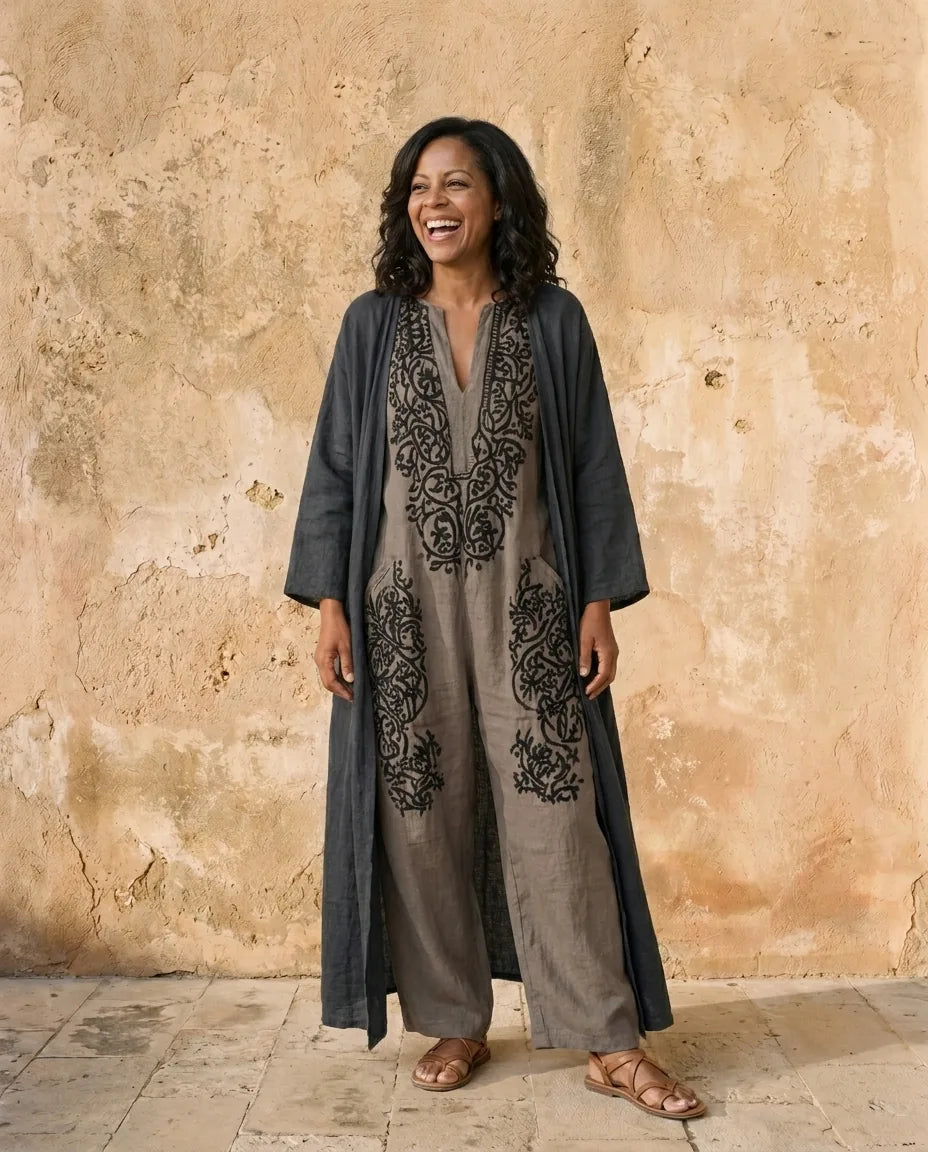 Isadora | Linen-Blend Maxi Dress And Cardigan Set