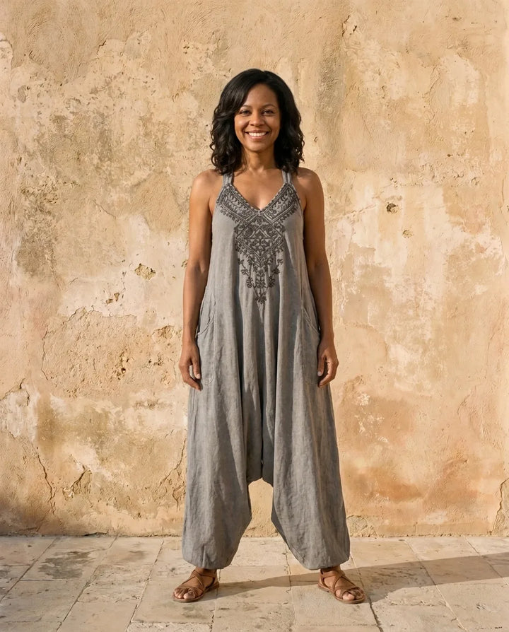 Willow | Artisanal Embroidered Linen Jumpsuit