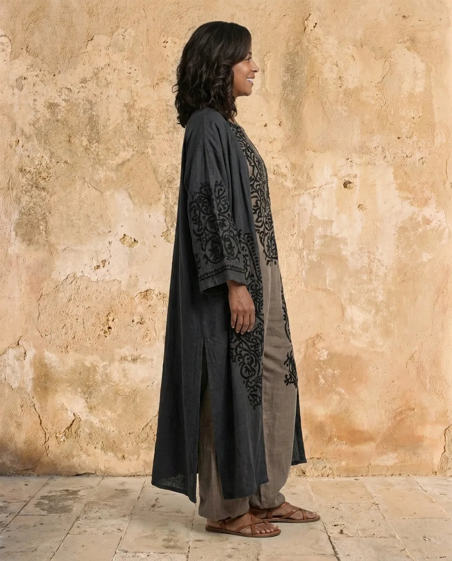 Isadora | Linen-Blend Maxi Dress And Cardigan Set