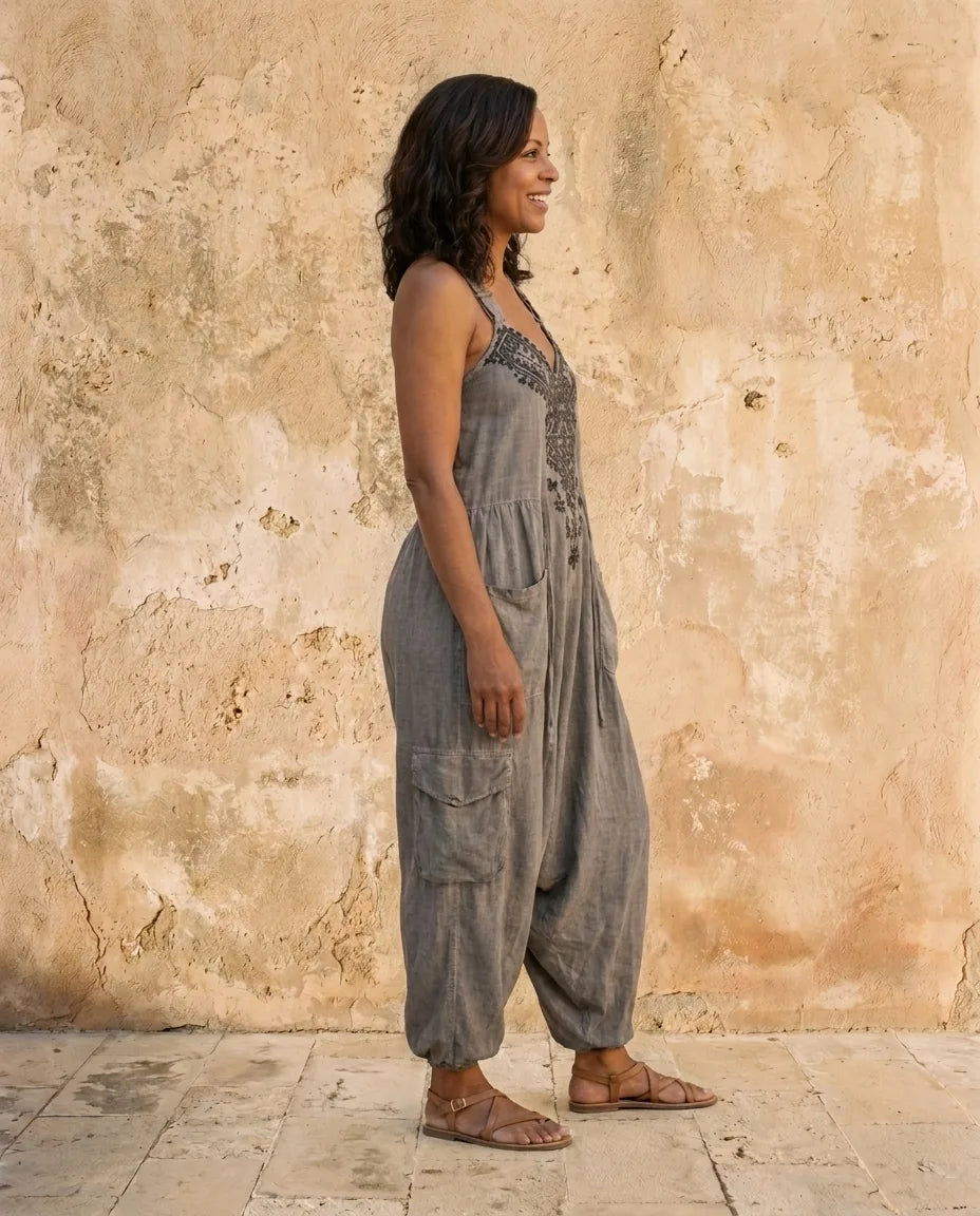 Willow | Artisanal Embroidered Linen Jumpsuit