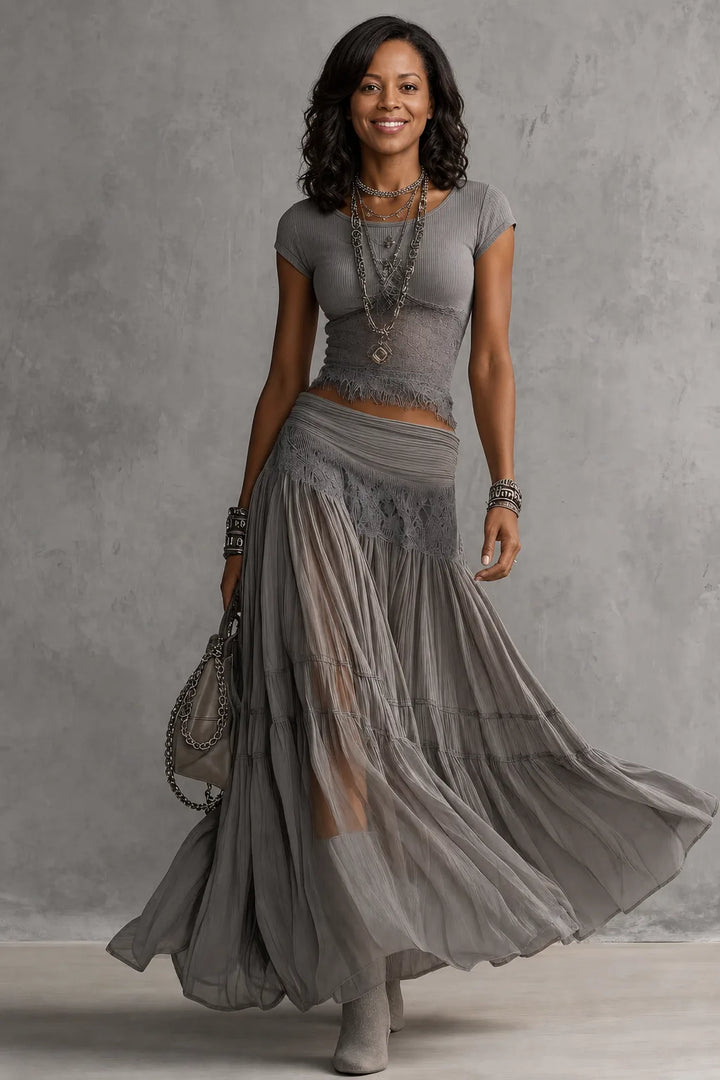 Chidinma | Lace & Pleated Maxi Set