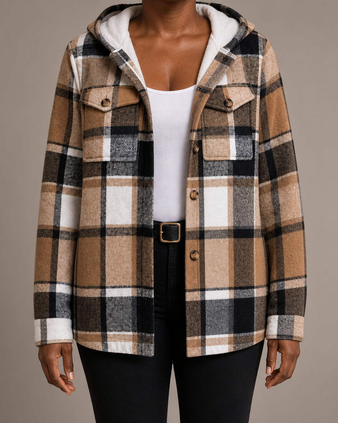 Doris | Plaid Hooded Shacket Coat