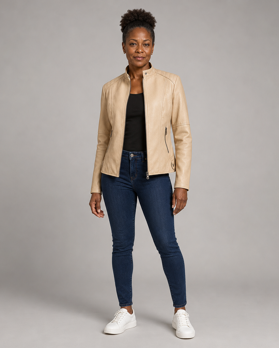Helen | Refined Stand-Collar Moto Jacket