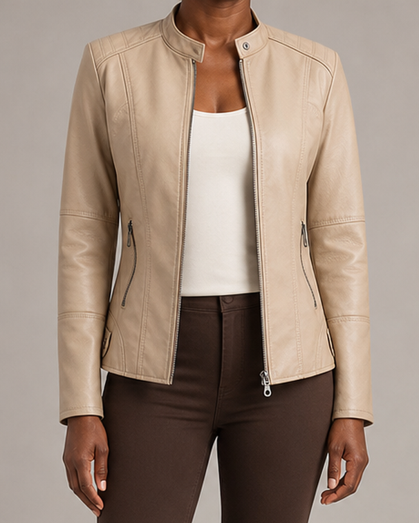 Helen | Refined Stand-Collar Moto Jacket