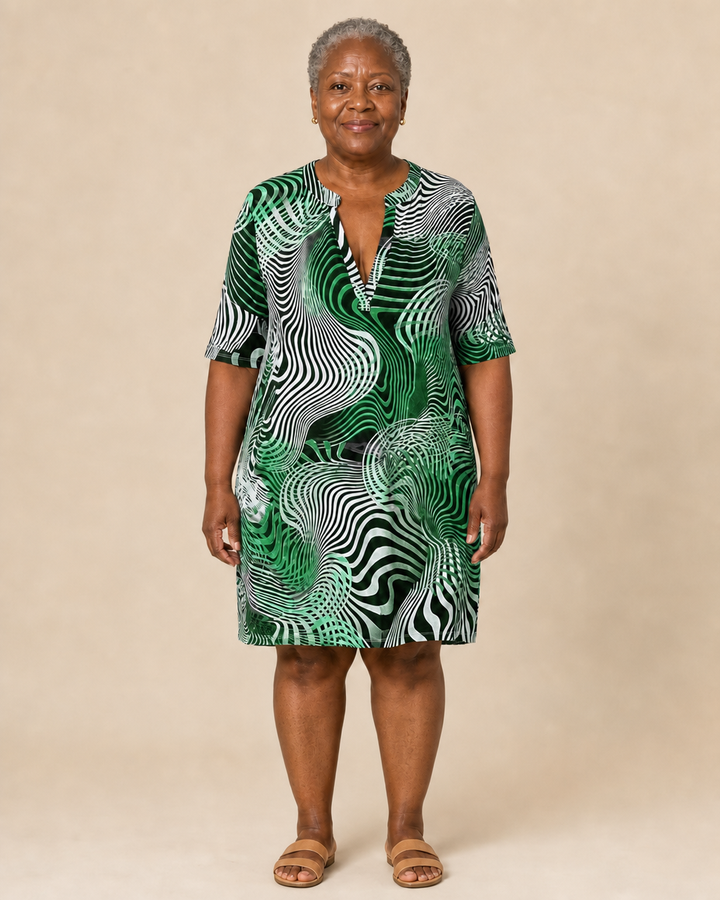 Obiageli | Abstract Print V-Neck Shift Dress