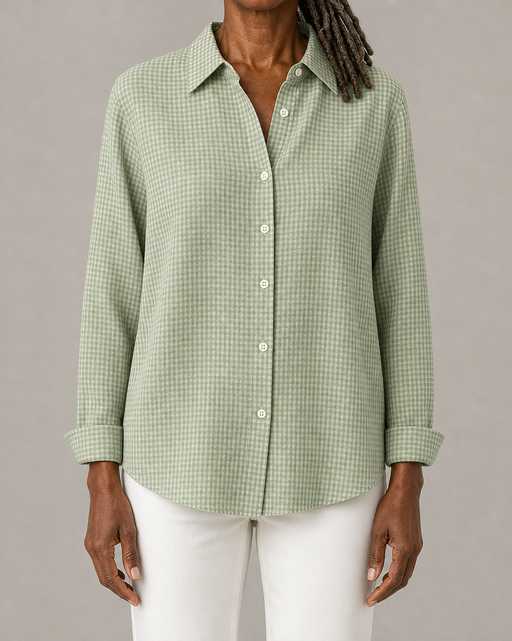 Hillrose™ | Relaxed Gingham Button-Front Blouse