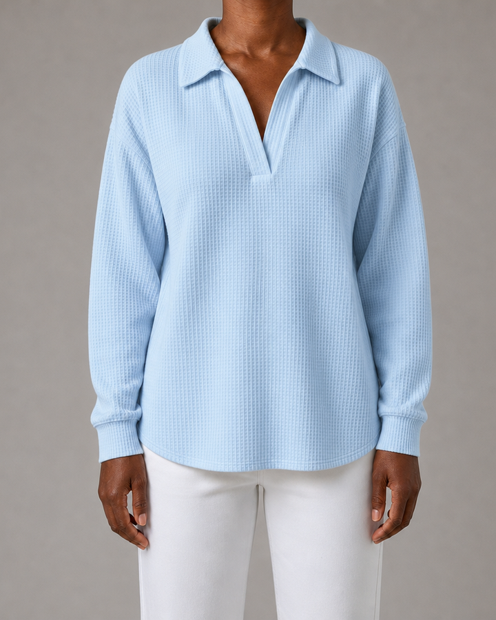 Idalia | Chic Soft Waffle-Knit Polo Top
