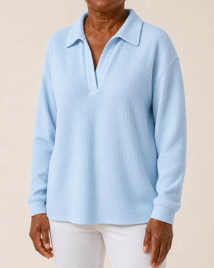 Agatha | Soft Waffle-Knit Polo Sweater