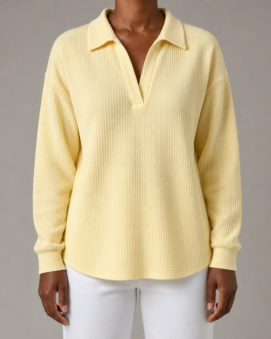 Idalia | Chic Soft Waffle-Knit Polo Top