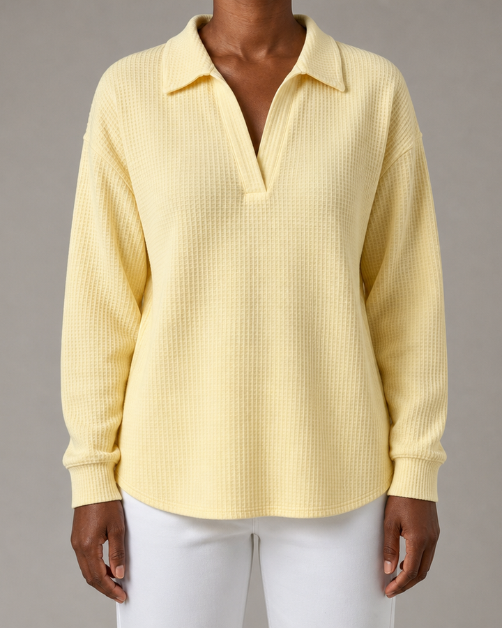 Idalia | Chic Soft Waffle-Knit Polo Top