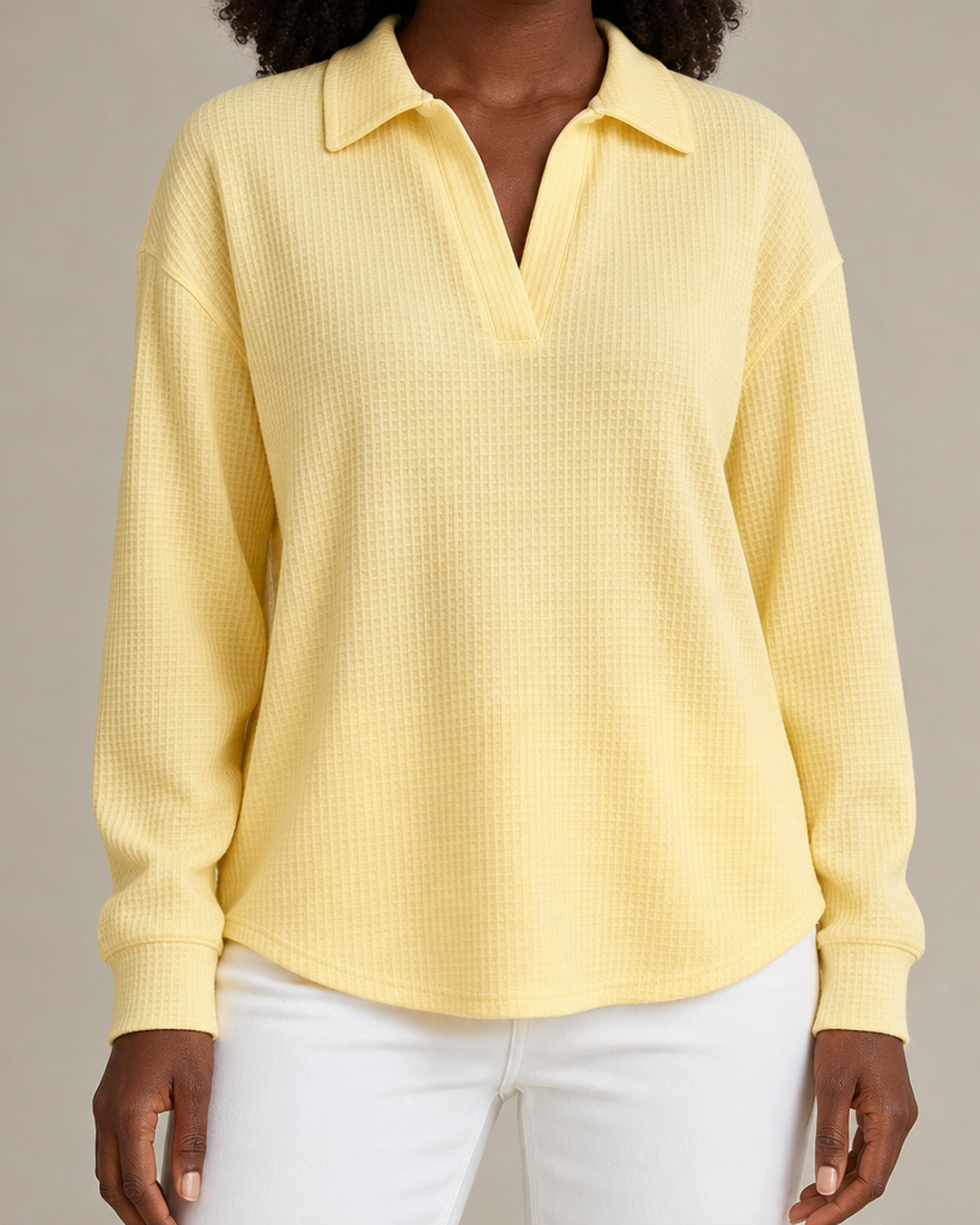 Idalia | Chic Soft Waffle-Knit Polo Top