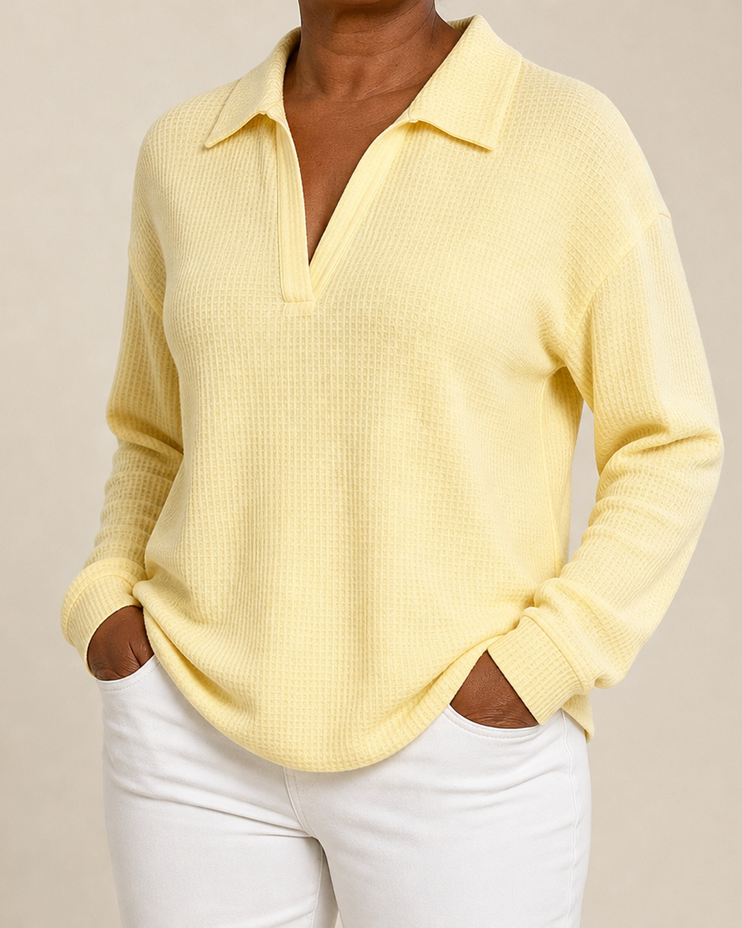 Agatha | Soft Waffle-Knit Polo Sweater