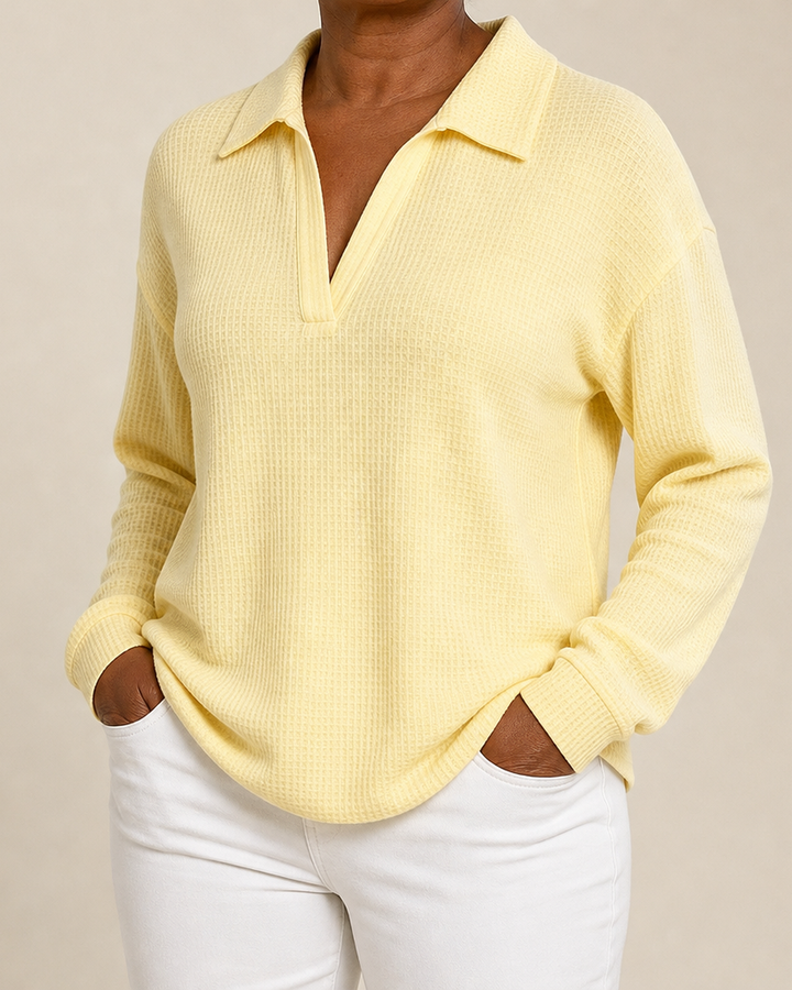 Agatha | Soft Waffle-Knit Polo Sweater