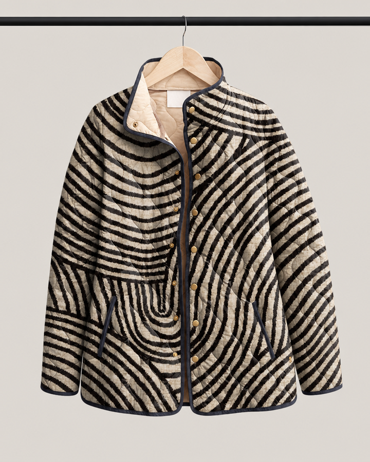 Inaya | Retro Hand-Drawn Circle Design Quilted Jacket