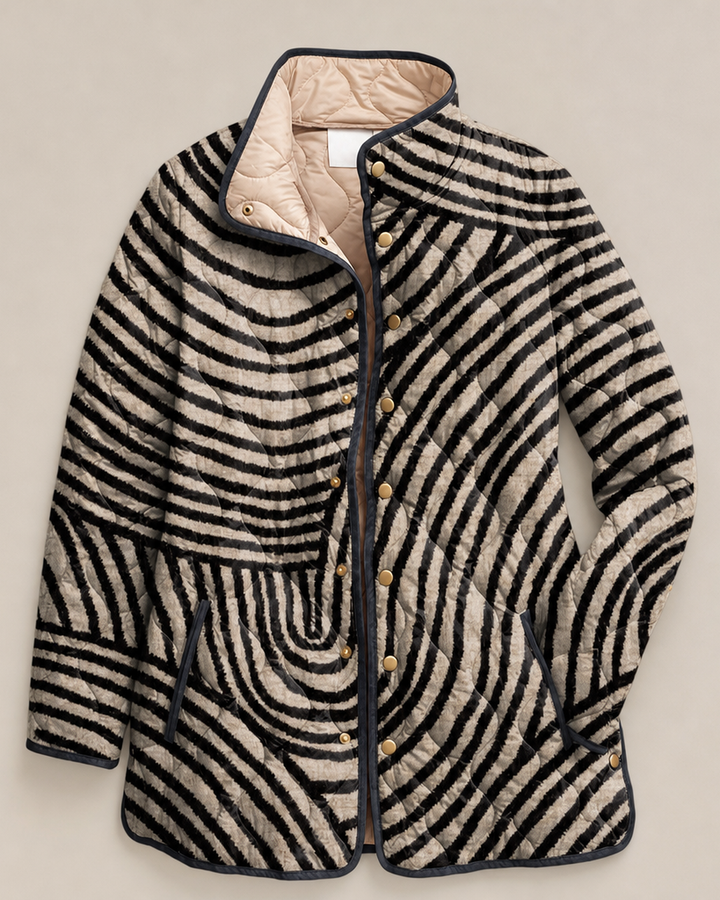 Inaya | Retro Hand-Drawn Circle Design Quilted Jacket