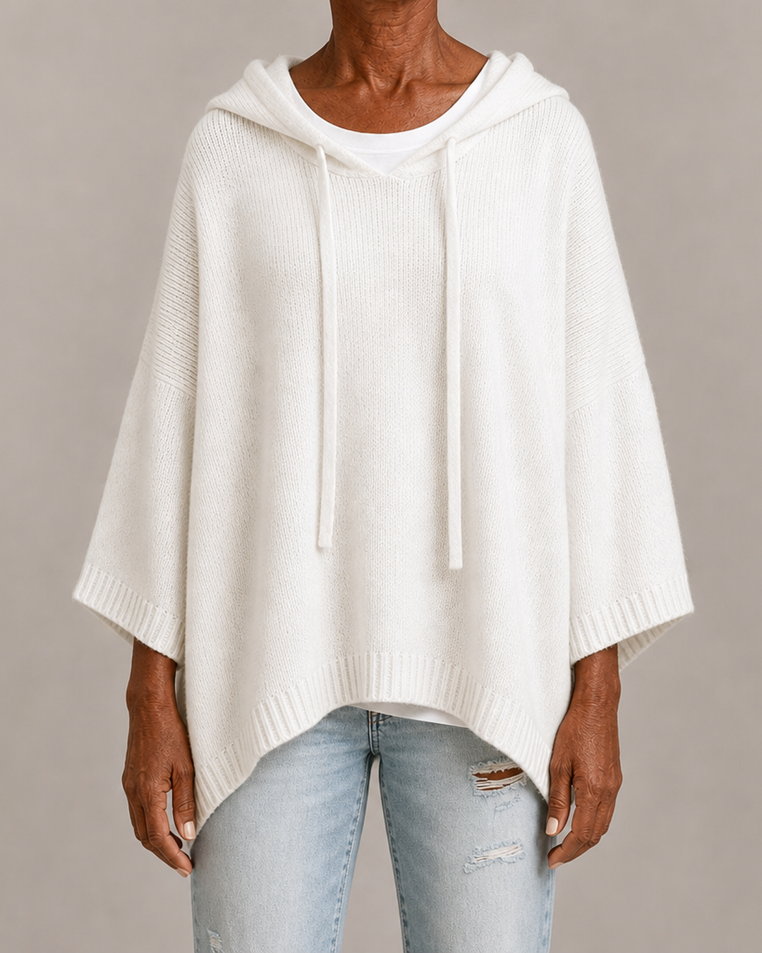 Janice | White Poncho Sweater