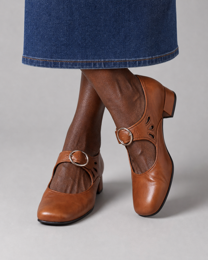 Hallie | Leather Comfort Sandals - Khaki