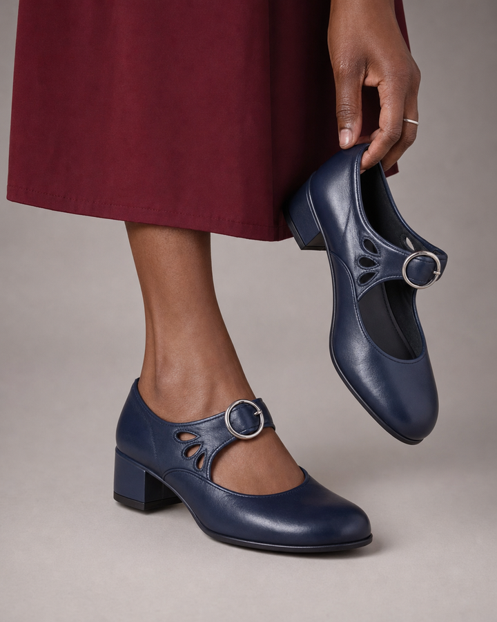 Hallie | Leather Comfort Sandals - Navy Blue