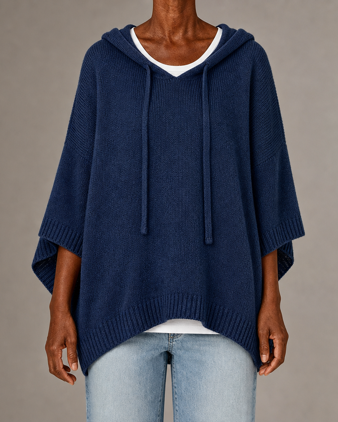Juliette | Navy Blue Poncho Sweater