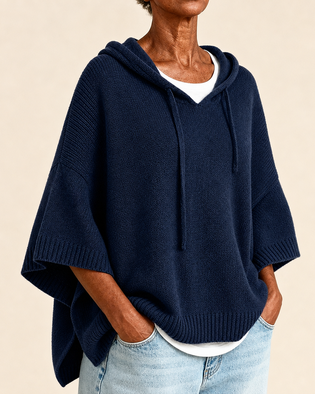 Juliette – Navy Blue Poncho Sweater