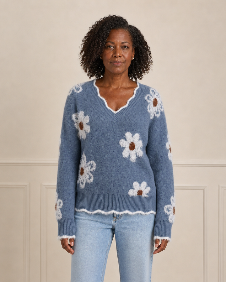 Jumper met V-hals en bloemenpatroon