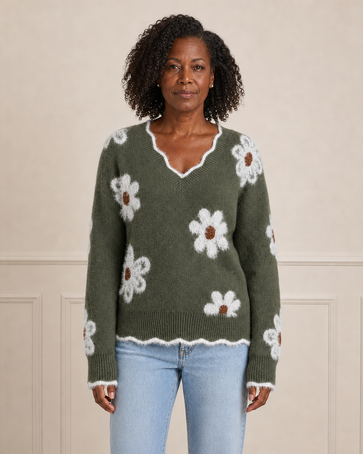 Jumper met V-hals en bloemenpatroon