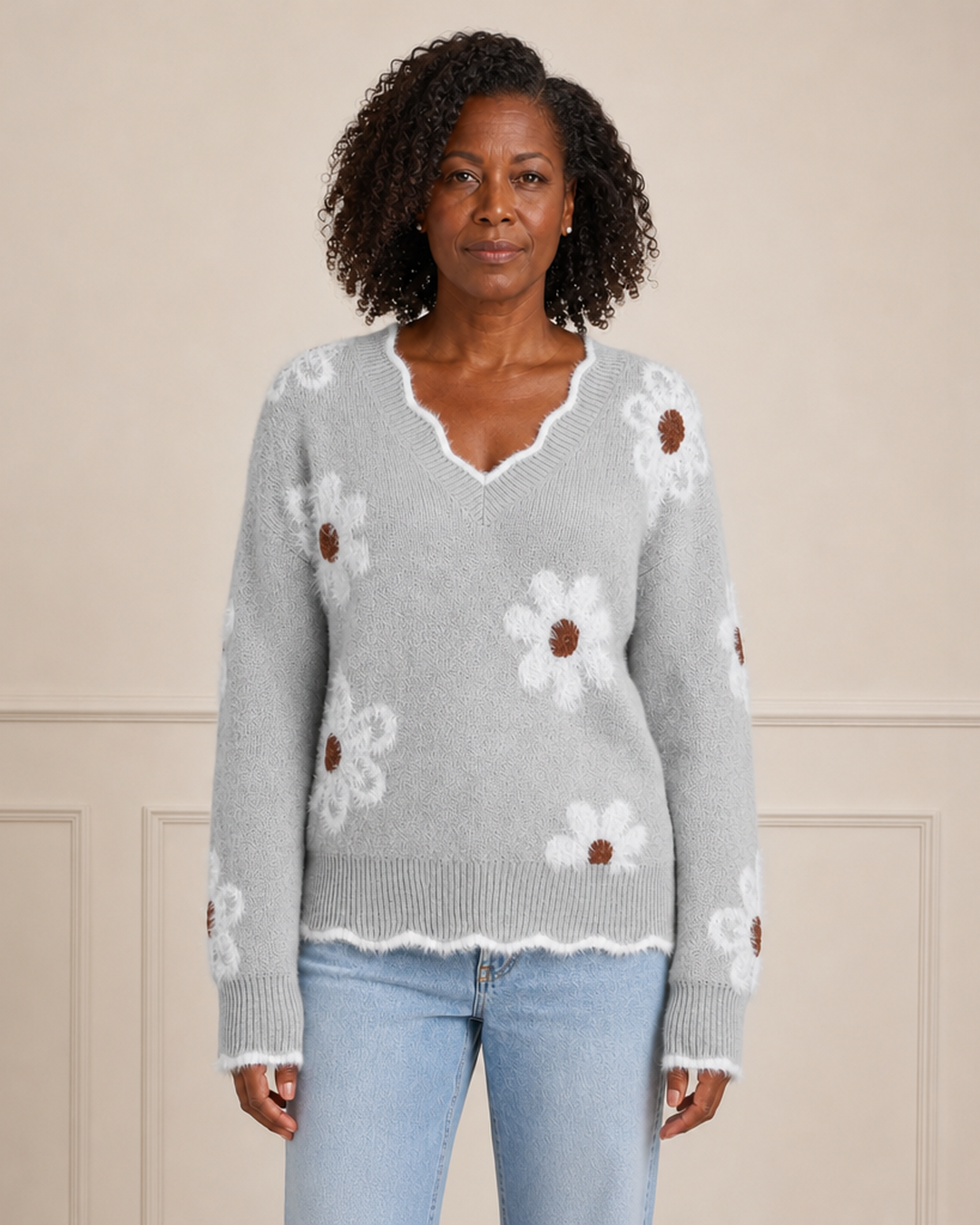 Jumper met V-hals en bloemenpatroon
