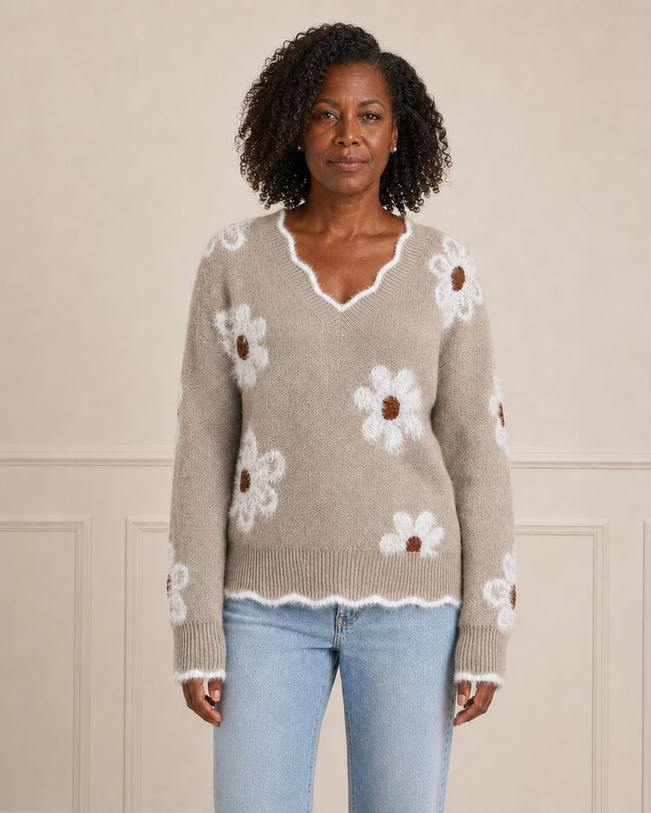Jumper met V-hals en bloemenpatroon