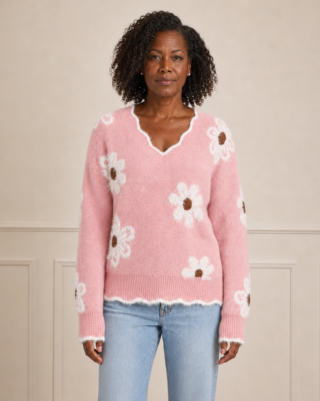 Jumper met V-hals en bloemenpatroon