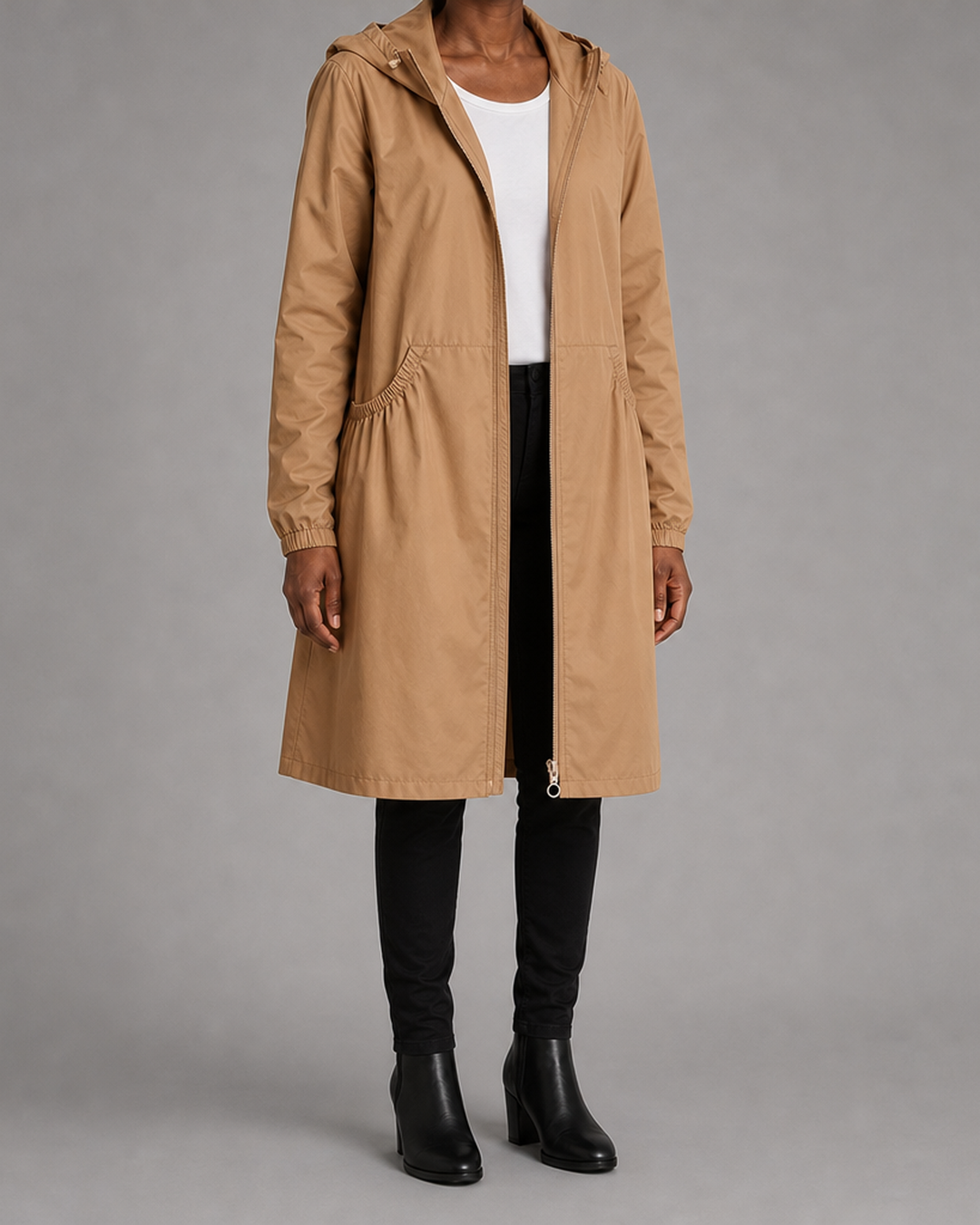 Frances | Hooded Zip-Up Long Trench Coat