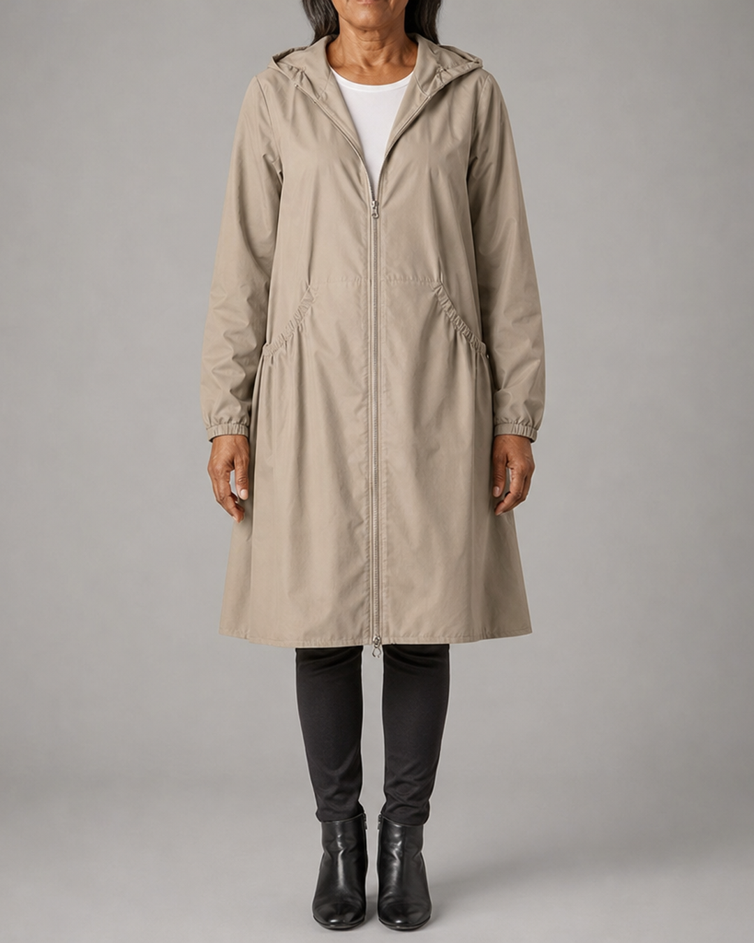 Kathleen | Hooded Zip-Up Long Trench Coat