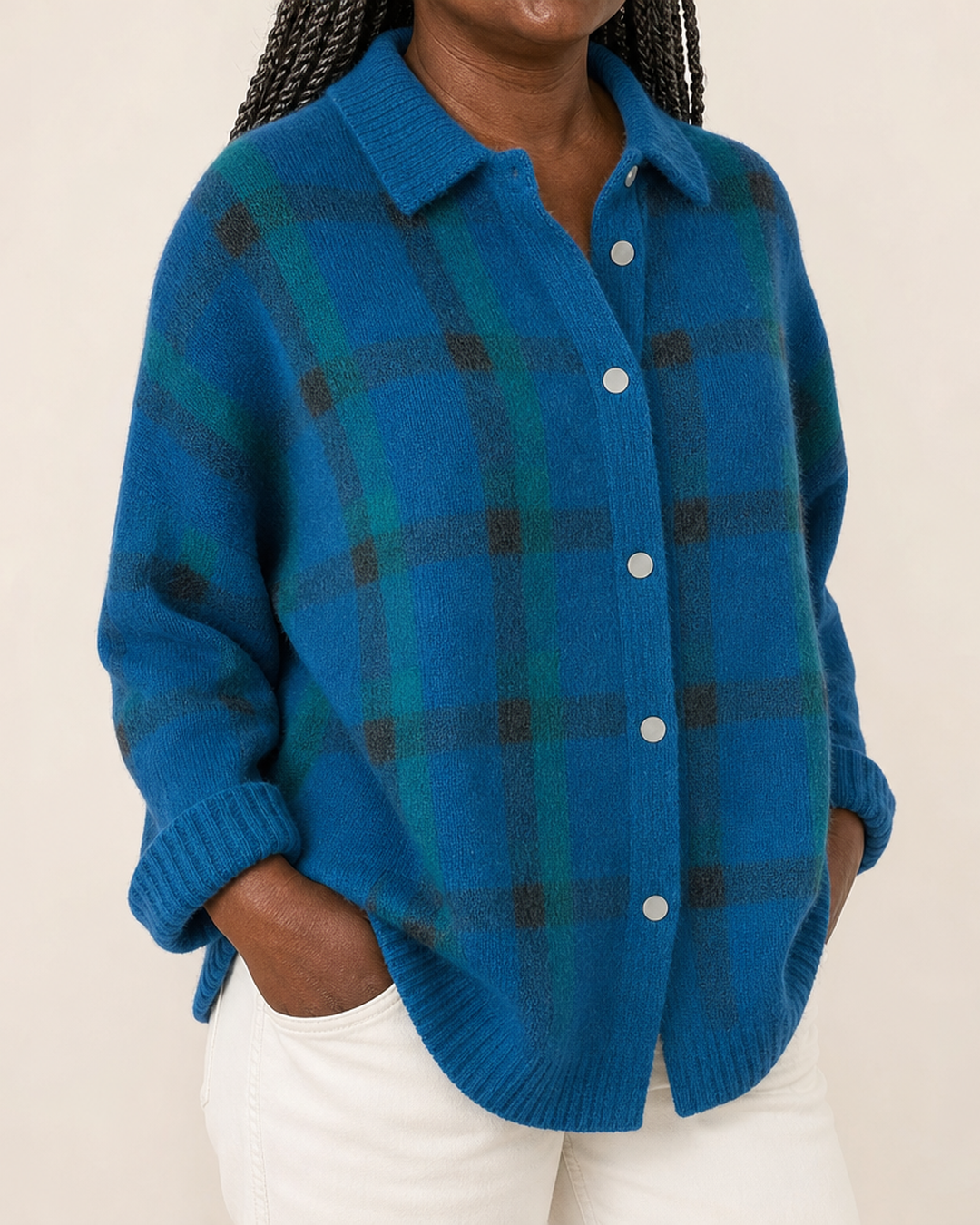 Kelsey | Brushed Knit Plaid Cardigan