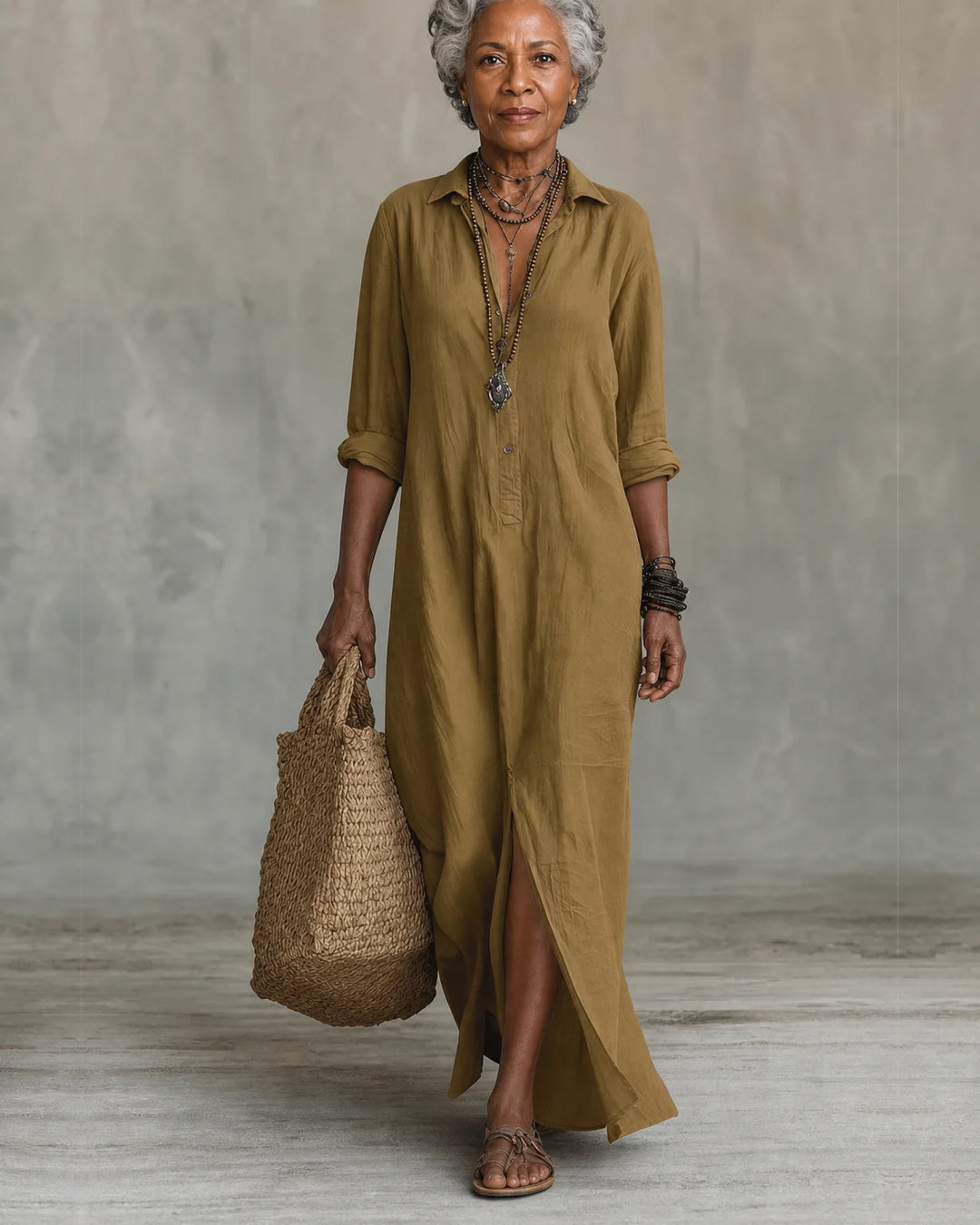 Rhea | Button-Front Shirt Maxi Dress
