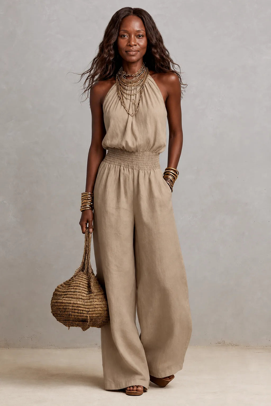 Camille | Effortless Halter Wide-Leg Jumpsuit