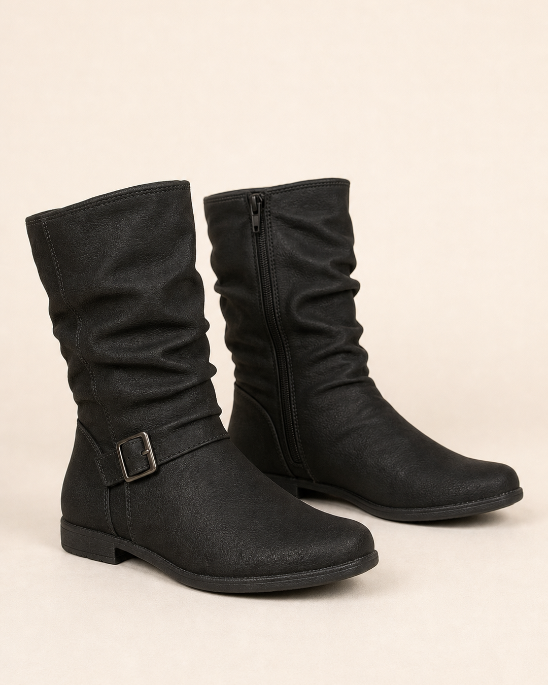 Petra | Side-Zip Slouch Suede Mid-Calf Boot
