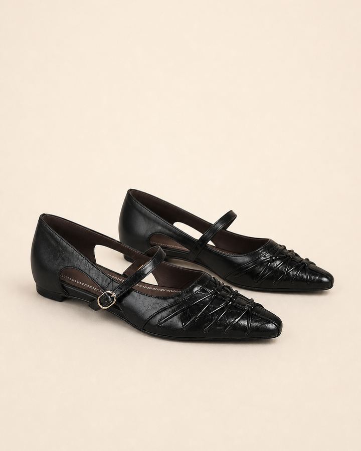 Jonetta | Pointed Lattice-Cut Mary Jane Flats