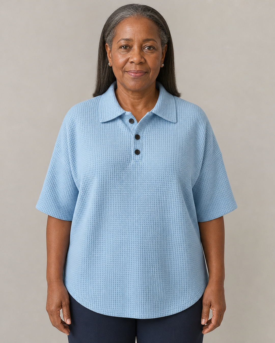 Peggie | Comfortable Waffle Polo Blouse