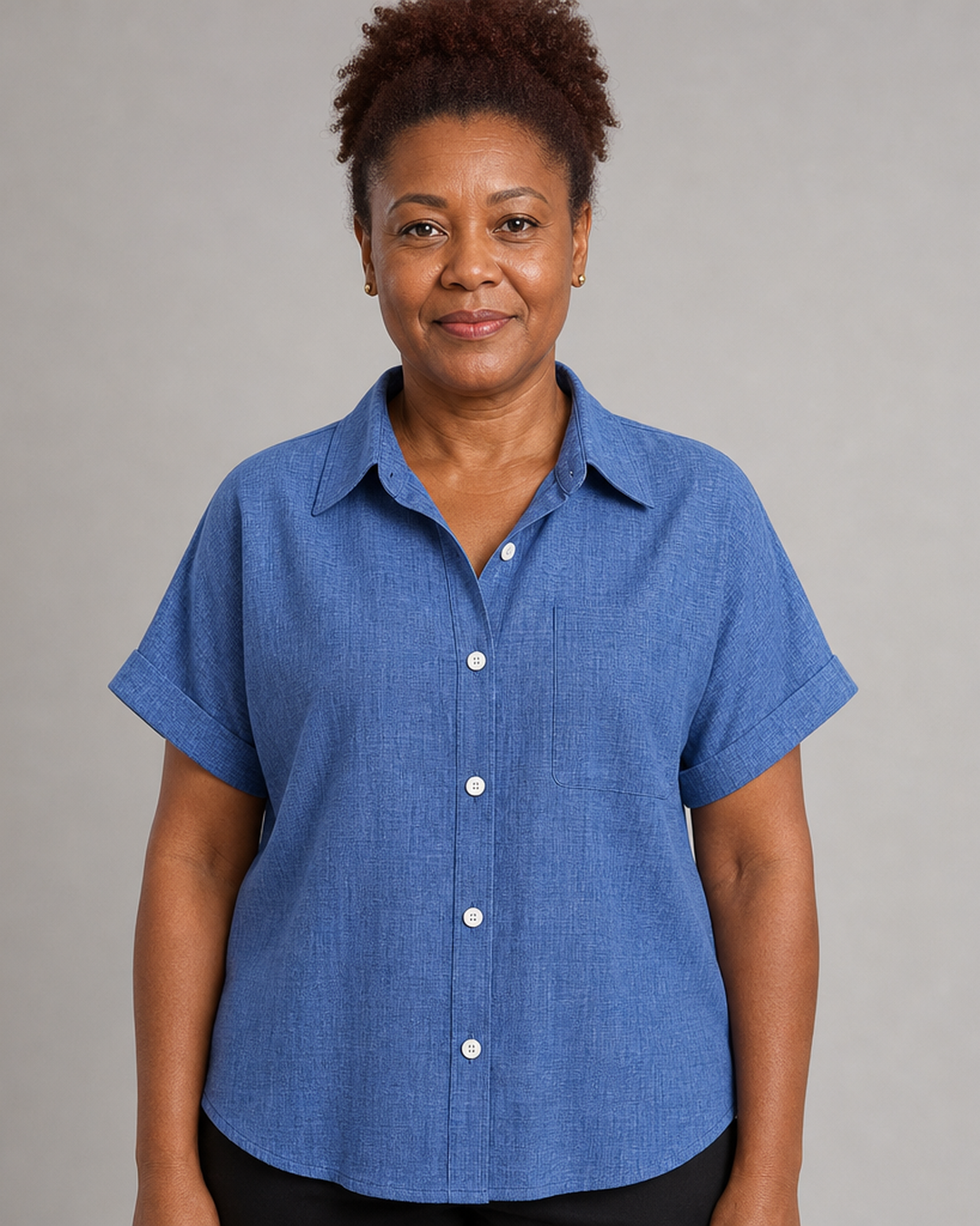Zandra | Comfortable Short Sleeve Button Blouse
