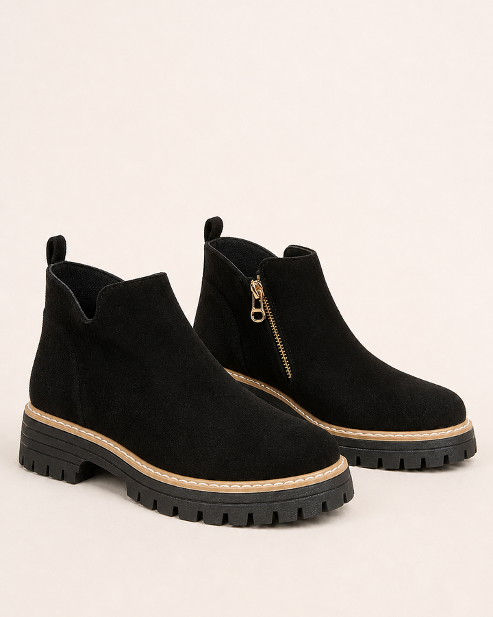 Delia | Round-Toe Side-Zip Chunky Ankle Boot