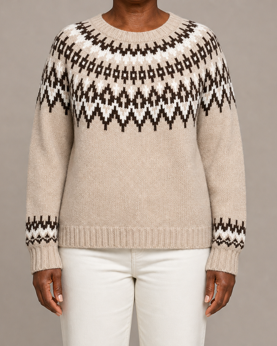 Adaline | Khaki Fair Isle Yoke Knit Sweater