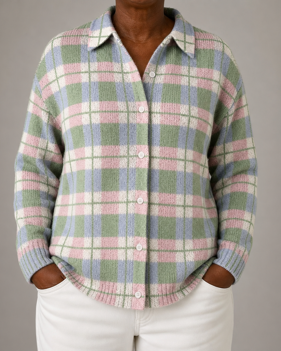 Tivanna | Pastel Plaid Button Cardigan