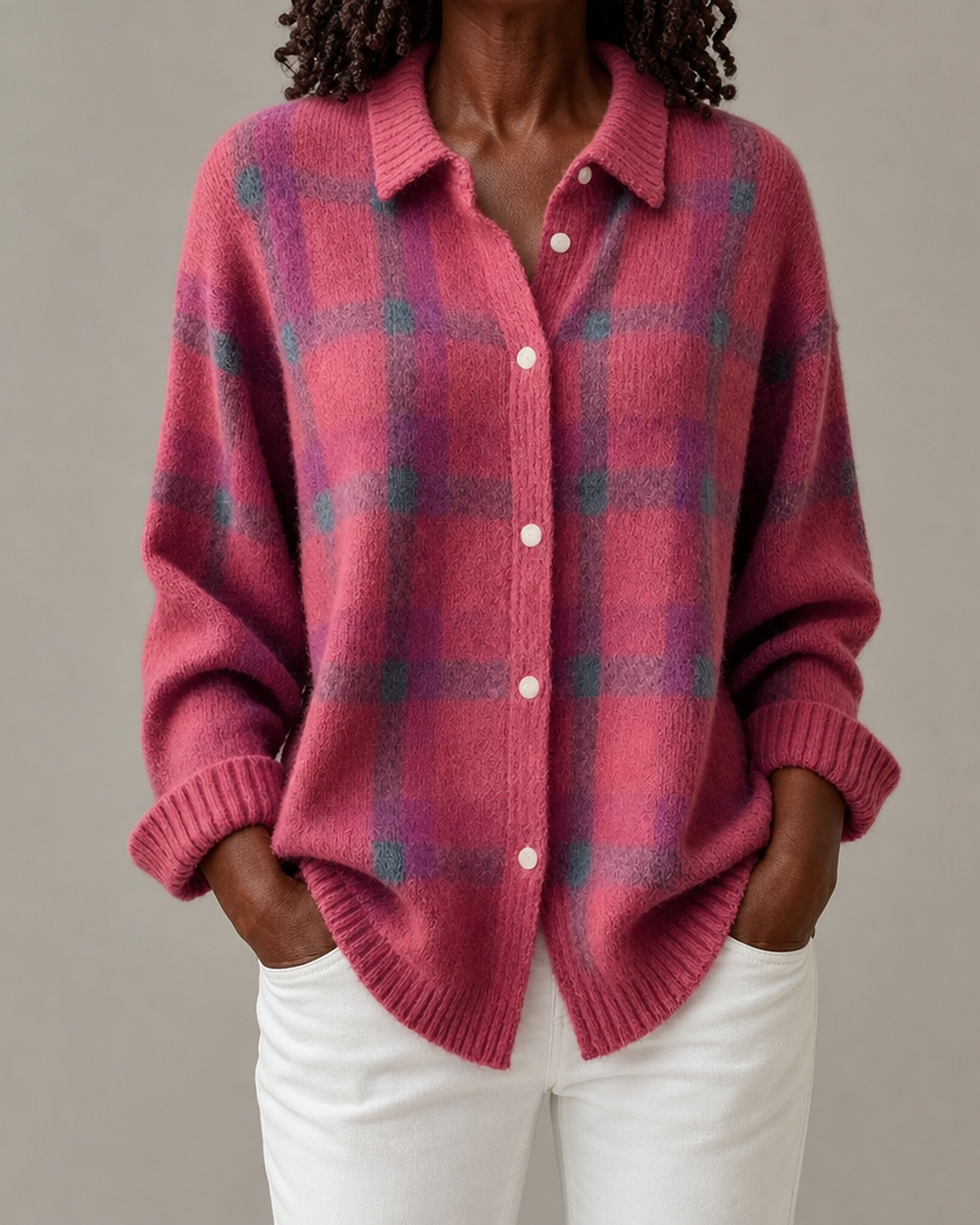 Vexana | Classic Collared Plaid Cardigan