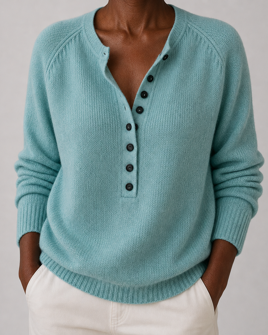 Bronte | Button Placket Henley Sweater