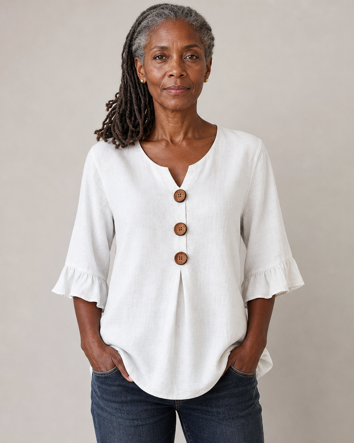 Jessara | Ruffle-Sleeve Linen Blouse