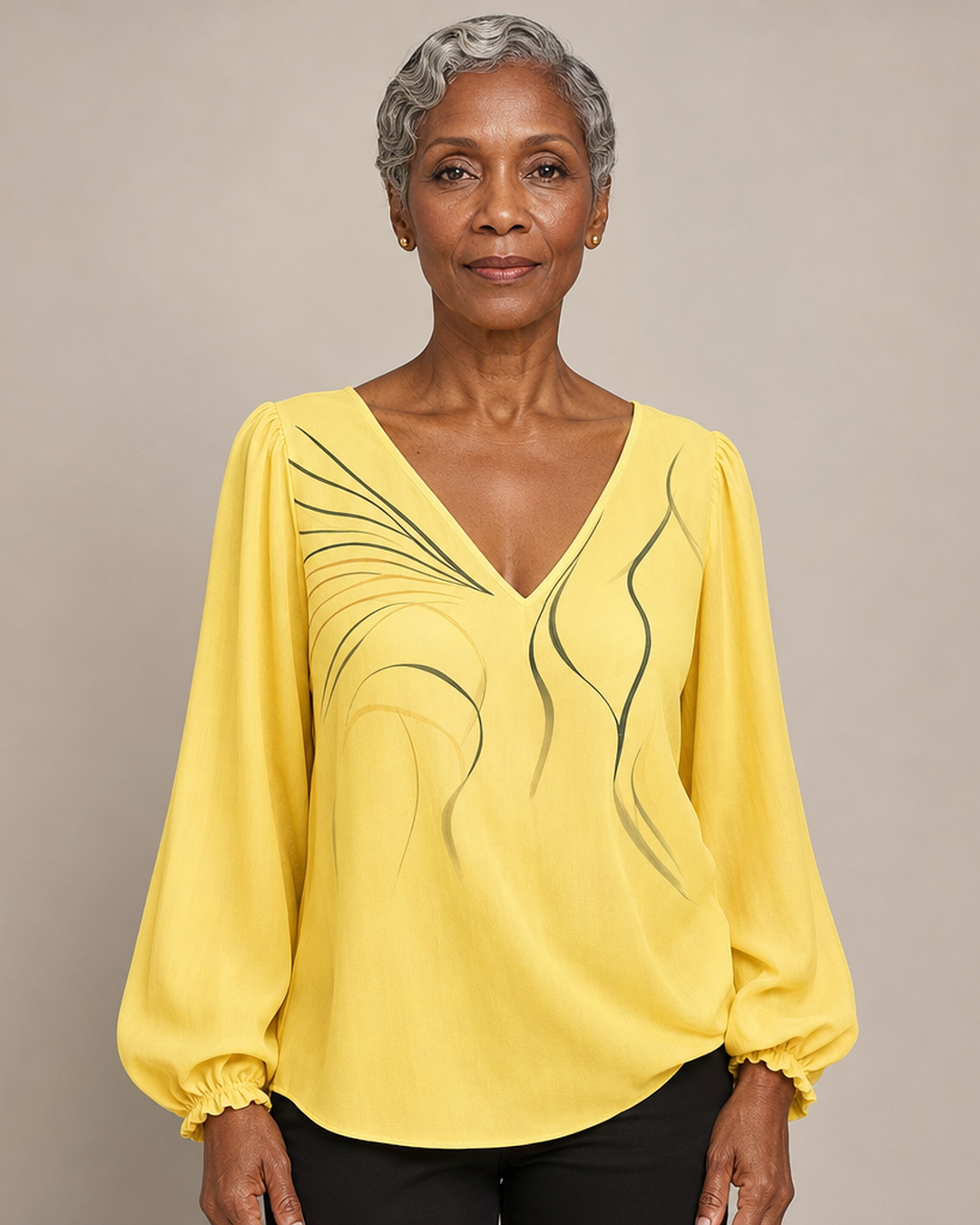 Zoey | Blouse V-neck Line Printed Puff Sleeve